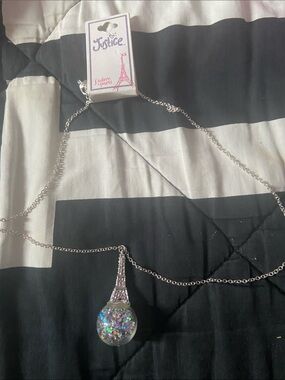 Justice Silver Eiffel Tower Glitter Globe Pendant Necklace